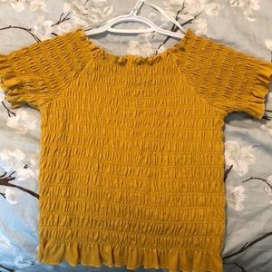 Off the shoulder mustard yellow top